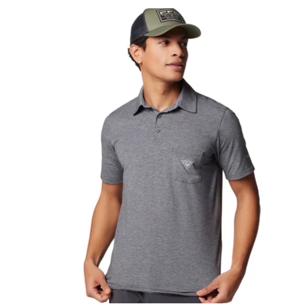 Columbia PFG Uncharted Active Fit Polo Shirt Heathered Gray size SM NWT